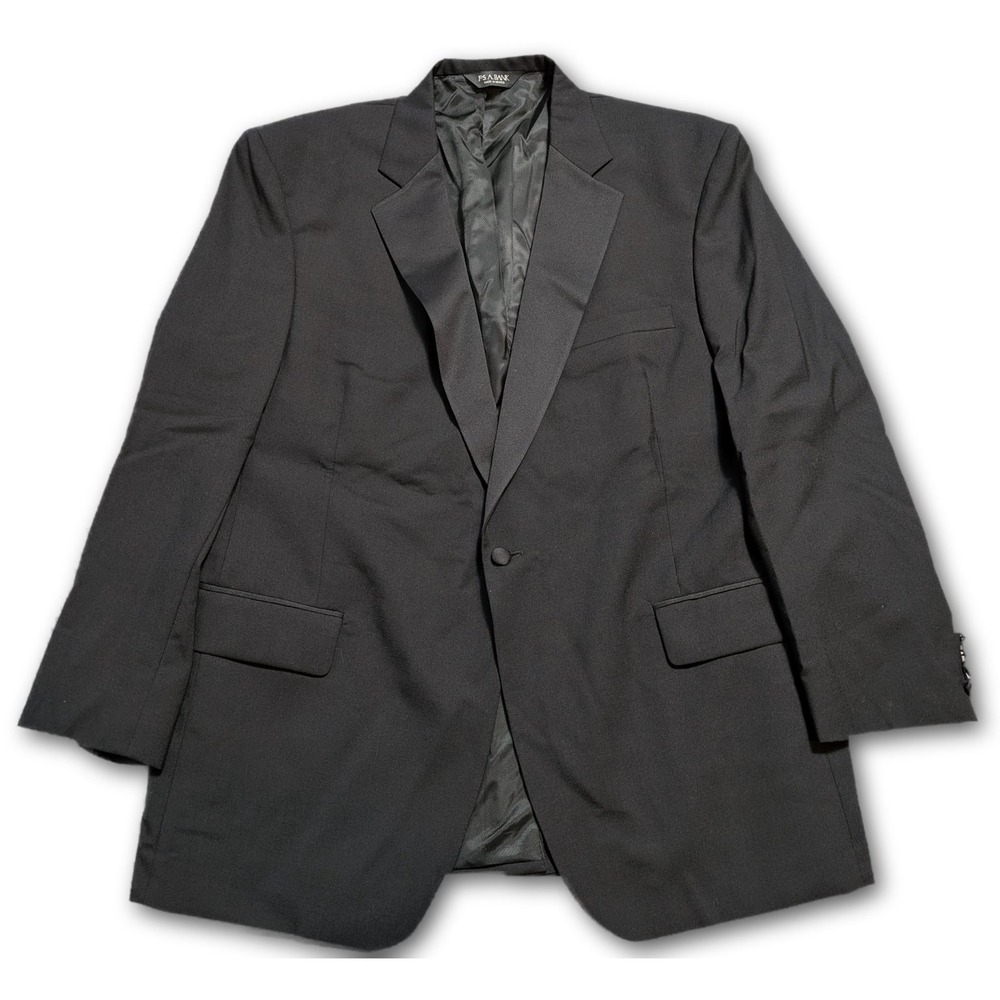 Jos A Bank Mens Blazer Black 46R Wool Shawl Lapel Lined Single Vent Classic 100%